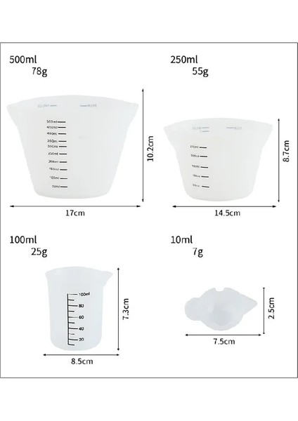 Beyaz 100 ml 10/100/250/500 ml Silikon Espresso Ölçüm Fincan Pişirme Mutfak Fırın Tatlı Ekmek Yapma Aracı Şeffaf Sıvı Yağ Kabı (Yurt Dışından)