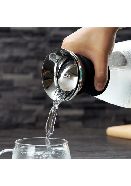 1000 ml B Isıya Dayanıklı Cam Su Sürahi Otomatik Açılır Paslanmaz Çelik Kapaklı Sıcak ve Soğuk Meyve Suyu Içecek Çay Için Temiz Su Sürahi (Yurt Dışından) modelleri
