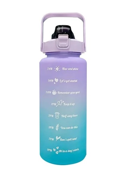 Mor 2000ML 2 Litre Su Şişesi Büyük Kapasiteli Motivasyon Içme Şişesi Açık Spor Su Şişesi Zaman Işaretleyici ile Sevimli Plastik Bardaklar (Yurt Dışından)