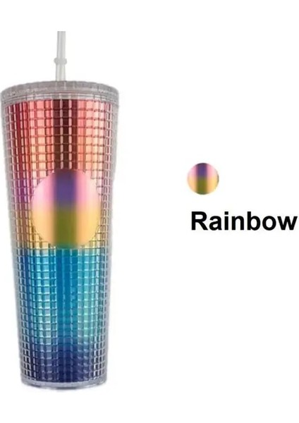 11 710ML 710ML Elmas Radyant Tanrıça Mısır Izgara Çivili Bardak Çift Duvar Plastik Kahve Kupa Bardak Saman ve Kapaklı (Yurt Dışından)