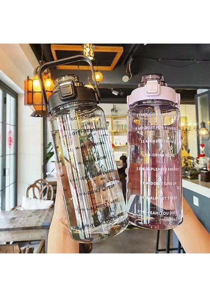 D Stil-Yeşil 0.8l 2 Litre Spor Su Şişesi Samanlı Erkek Kadın Spor Su Şişeleri Açık Soğuk Su Bottlesc Zaman Işaretleyicili Drinkware (Yurt Dışından)