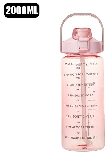 Pembe 2.0l 2 Litre Açık Spor Içme Şişeleri Zaman Işaretleyici ile Samanlı Su Şişesi Büyük Kapasiteli Açık Fincan Spor Su Şişesi (Yurt Dışından)