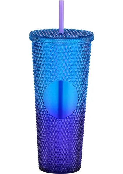 Mavi Menekşe Degrade 710 ml Kaliteli Mat Kaplama Çift Duvar Dıy 700 ml 710 ml 22 Oz 24 Oz Plastik Çivili Durian Fincan Saman Bardak Bardaklar Kendi Logo Etiketi ile (Yurt Dışından)