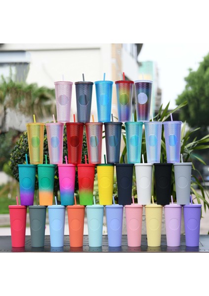 Mavi Menekşe Degrade 710 ml Kaliteli Mat Kaplama Çift Duvar Dıy 700 ml 710 ml 22 Oz 24 Oz Plastik Çivili Durian Fincan Saman Bardak Bardaklar Kendi Logo Etiketi ile (Yurt Dışından)