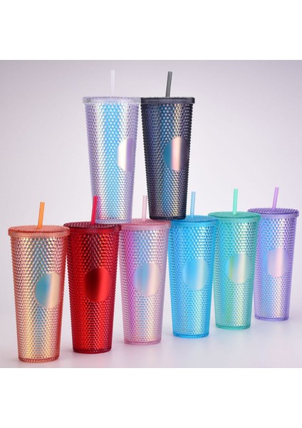 Mavi Menekşe Degrade 710 ml Kaliteli Mat Kaplama Çift Duvar Dıy 700 ml 710 ml 22 Oz 24 Oz Plastik Çivili Durian Fincan Saman Bardak Bardaklar Kendi Logo Etiketi ile (Yurt Dışından)