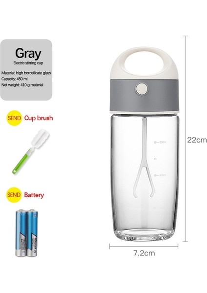B-Gri 650 ml Taşınabilir Elektrikli Protein Shaker Şişe Peynir Altı Suyu Protein Tozu Karıştırma Şişesi Spor Fitness Açık Seyahat Taşıma Şişesi (Yurt Dışından)
