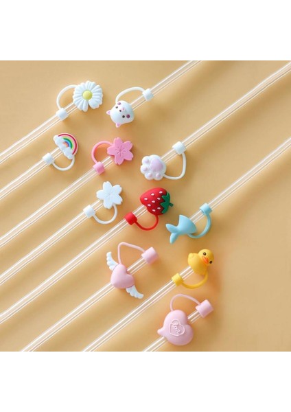 12 Pvc Sıcak Satış Silikon Hasır Kapak Yeniden Kullanılabilir Hava Geçirmez Içme Toz Kapağı Sıçramaya Dayanıklı Içme Saman Kapakları Bardak Aksesuarları (Yurt Dışından)