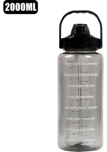 Siyah 2000 ml 2 Litre Samanlı Su Şişesi Kadın Kızlar Büyük Taşınabilir Seyahat Şişeleri Spor Fitness Fincan Yaz Soğuk Su Zaman Ölçeği ile (Yurt Dışından) fiyatları