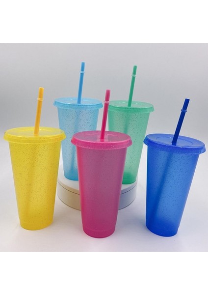 Koyu Mavi S 480/700 ml Flaş Toz Su Pipetli Şişe Kapaklı Plastik Yeniden Kullanılabilir Kişiselleştirilmiş Drinkware Kahve Içme Bardağı Yılbaşı Hediyeleri (Yurt Dışından)