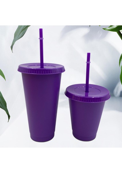 Derin Mor L Noel Pipetli Bardak Şenlikli Yeniden Kullanılabilir Pp Düz Renk Içme Bardak Ev Ofis Kamp Için Kapaklı Taşınabilir Plastik Bardak (Yurt Dışından)
