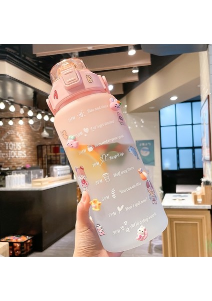 B-Pink 2000 ml 2.0l 2 Litre Su Şişesi Motivasyon Içme Suyu Şişesi Spor Su Şişesi Zaman Işaretleyici Çıkartmalar ile Plastik Bardaklar Botellas De Agua (Yurt Dışından)