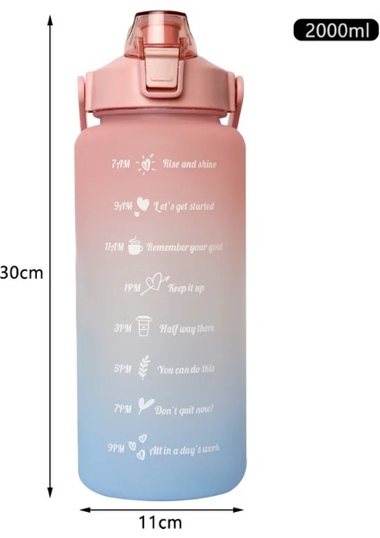 B-Pink 2000 ml 2.0l 2 Litre Su Şişesi Motivasyon Içme Suyu Şişesi Spor Su Şişesi Zaman Işaretleyici Çıkartmalar ile Plastik Bardaklar Botellas De Agua (Yurt Dışından)