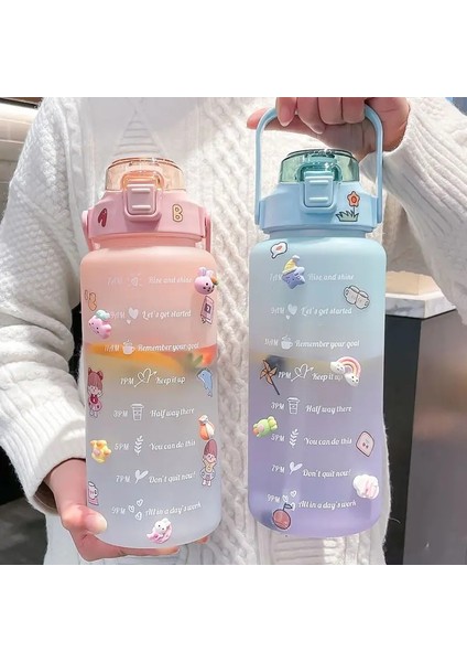 B-Pink 2000 ml 2.0l 2 Litre Su Şişesi Motivasyon Içme Suyu Şişesi Spor Su Şişesi Zaman Işaretleyici Çıkartmalar ile Plastik Bardaklar Botellas De Agua (Yurt Dışından)