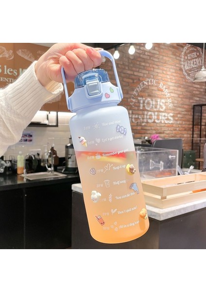 B-Pink 2000 ml 2.0l 2 Litre Su Şişesi Motivasyon Içme Suyu Şişesi Spor Su Şişesi Zaman Işaretleyici Çıkartmalar ile Plastik Bardaklar Botellas De Agua (Yurt Dışından)