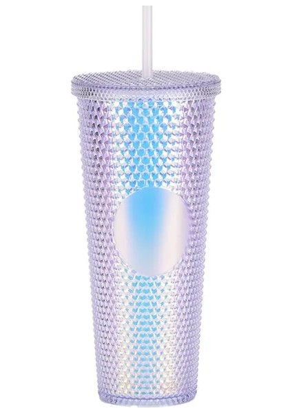 Şeffaf Şerit 710ML Ater Şişe 710ML Yaz Caneca Su Bardağı Plastik Kapaklı ve Pipetli Boba Diamond Kahve Kupa Su Şişesi Bardakları Bubble Tea Makaro (Yurt Dışından)
