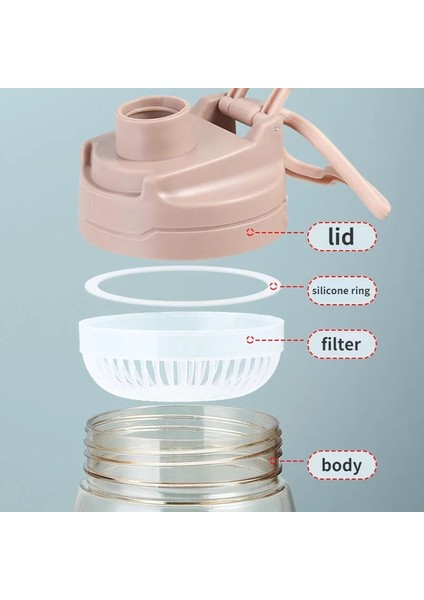 Yeşil 2200 ml 1.5 Litre Spor Su Şişesi Filtreli 2200 ml Büyük Kapasiteli Su Isıtıcısı Yürüyüş Spor Erkekler Kadınlar Için Kamp Açık (Yurt Dışından)