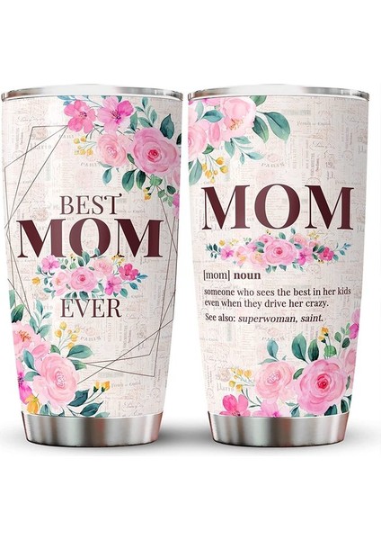 Stil Anne Için 4 Hediye - Kapaklı Anne Bardak Bardak 20 Oz - Anneler Günü Hediyesi Çiçek Paslanmaz Çelik Bardak, Kızı Oğlundan Doğum Günü Hediyesi (Yurt Dışından)