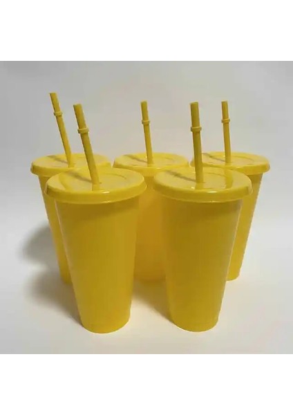 5 Adet 700ML-SARI 5 Adet 700ML/473ML Siyah Yeniden Kullanılabilir Plastik Su Şişesi Soğuk Kapaklı Bardak ve Saman Sihirli Bardak Kişiselleştirilmiş Kahve Kupa Dropship (Yurt Dışından)