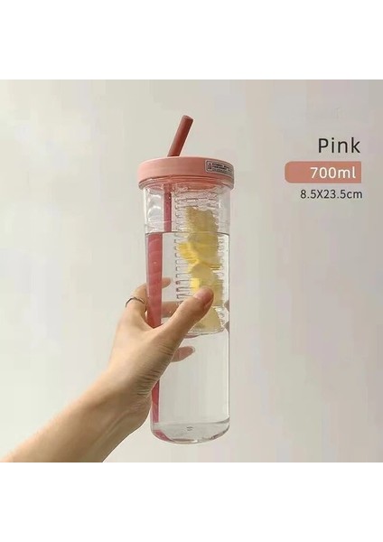 Pembe 700 ml Katlanır Saman Bardak Şeffaf Büyük Kapasiteli Su Şişeleri Taşınabilir Meyve Suyu Bardak Limon Filtre Kız Için Sevimli Içme Suyu Şişesi (Yurt Dışından)