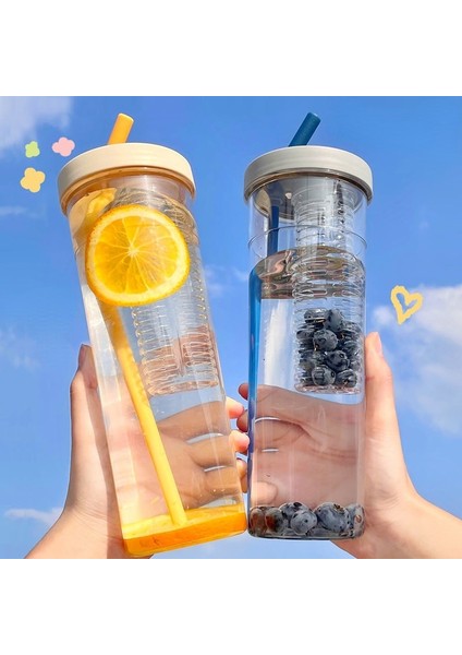 Pembe 700 ml Katlanır Saman Bardak Şeffaf Büyük Kapasiteli Su Şişeleri Taşınabilir Meyve Suyu Bardak Limon Filtre Kız Için Sevimli Içme Suyu Şişesi (Yurt Dışından)