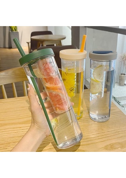 Pembe 700 ml Katlanır Saman Bardak Şeffaf Büyük Kapasiteli Su Şişeleri Taşınabilir Meyve Suyu Bardak Limon Filtre Kız Için Sevimli Içme Suyu Şişesi (Yurt Dışından)