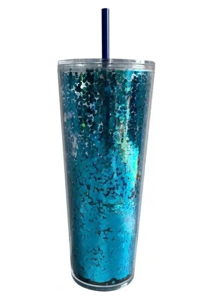 04 710ML Yeni 710ML Çift Katmanlı Renkli Glitter Plastik Samanlı Bardak Yaratıcı Su Bardağı Saman Bardak Kahve Tumbler Yeniden Kullanılabilir Içme Kupa (Yurt Dışından)