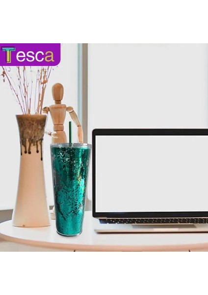 04 710ML Yeni 710ML Çift Katmanlı Renkli Glitter Plastik Samanlı Bardak Yaratıcı Su Bardağı Saman Bardak Kahve Tumbler Yeniden Kullanılabilir Içme Kupa (Yurt Dışından)