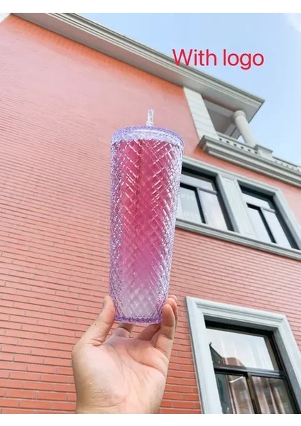 Sevgililer Günü Tozu 701-800ML Elmas Radyant Tanrıça Kupası Logo'lu 710ML Yaz Soğuk Su Bardağı Pipetli Bardak Çift Katmanlı Plastik Durian Kahve Kupa (Yurt Dışından)