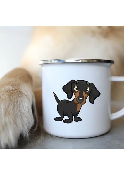 XH1951-A015WH-8 360ML Dachshunds Köpek Emaye Kahve Kupaları Seviyorum Kamp Piknik Şenlik Ateşi Parti Bira Içecek Suyu Kola Bardak Açık Seyahat Kakao Su Kupa (Yurt Dışından)