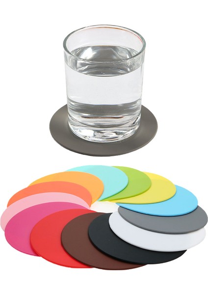 Siyah Silikon Dünya 10 cm Masa Mat Şeker Renk Bardak Altlığı Yuvarlak Bardak Altlığı Su Geçirmez Kaymaz Yalıtım Çay Altlığı Masa Mat Bar Altlığı (Yurt Dışından)