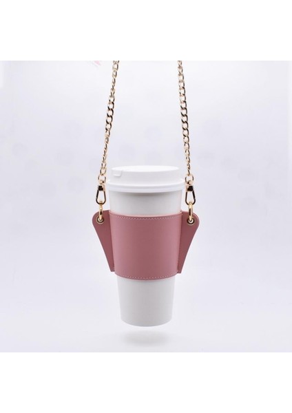 Pembe Pu Deri Omuz Crossbody Su Şişesi Tutucu Kupa Çanta Ayarlanabilir Taşınabilir Kahve Fincanı Tutucu Zincir Şişe Kapağı Seyahat Için (Yurt Dışından) fiyatları