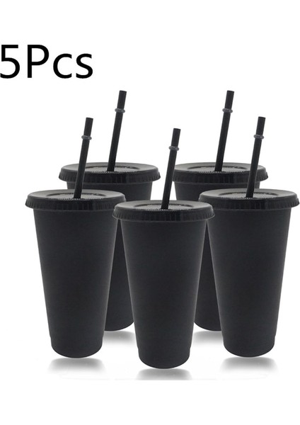 5 Adet 700ML-SIYAH 5 Adet 473ML/700ML Siyah Yeniden Kullanılabilir Plastik Su Şişesi Soğuk Kapaklı Bardak ve Saman Sihirli Tumbler Kişiselleştirilmiş Bardak Kahve Kupa (Yurt Dışından)