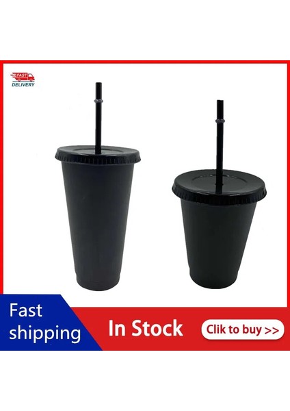 5 Adet 700ML-SIYAH 5 Adet 473ML/700ML Siyah Yeniden Kullanılabilir Plastik Su Şişesi Soğuk Kapaklı Bardak ve Saman Sihirli Tumbler Kişiselleştirilmiş Bardak Kahve Kupa (Yurt Dışından)