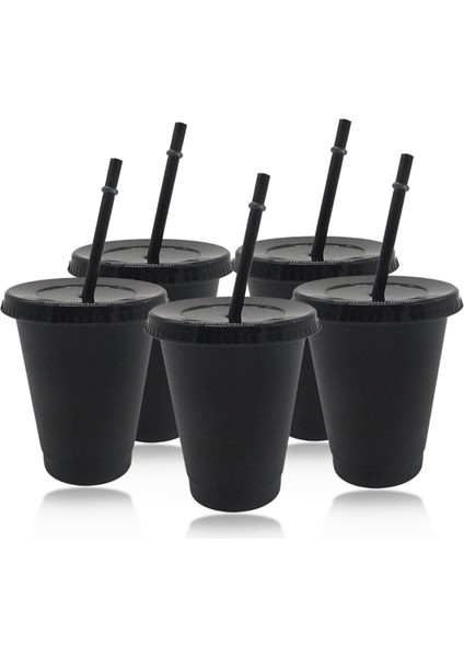 5 Adet 700ML-SIYAH 5 Adet 473ML/700ML Siyah Yeniden Kullanılabilir Plastik Su Şişesi Soğuk Kapaklı Bardak ve Saman Sihirli Tumbler Kişiselleştirilmiş Bardak Kahve Kupa (Yurt Dışından)