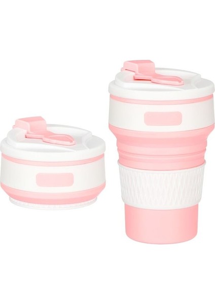 Pembe-Beyaz 350ML Kahve Kupaları Seyahat Katlanabilir Silikon Bardak Katlanır Su Bardakları Bpa Ücretsız Gıda Sınıfı Içme Gereçleri Kupa Çay Kahve Fincanları (Yurt Dışından)