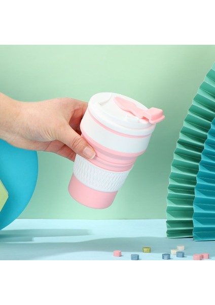 Pembe-Beyaz 350ML Kahve Kupaları Seyahat Katlanabilir Silikon Bardak Katlanır Su Bardakları Bpa Ücretsız Gıda Sınıfı Içme Gereçleri Kupa Çay Kahve Fincanları (Yurt Dışından)
