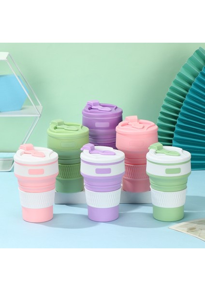 Pembe-Beyaz 350ML Kahve Kupaları Seyahat Katlanabilir Silikon Bardak Katlanır Su Bardakları Bpa Ücretsız Gıda Sınıfı Içme Gereçleri Kupa Çay Kahve Fincanları (Yurt Dışından)