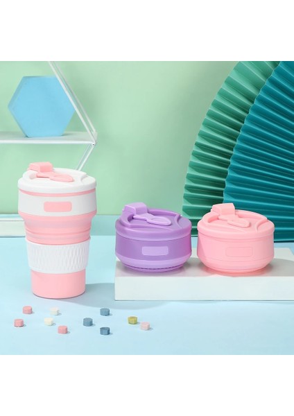 Pembe-Beyaz 350ML Kahve Kupaları Seyahat Katlanabilir Silikon Bardak Katlanır Su Bardakları Bpa Ücretsız Gıda Sınıfı Içme Gereçleri Kupa Çay Kahve Fincanları (Yurt Dışından)