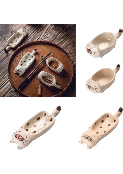 D Kedi Baharat Tabağı Sevimli Seramik Yemek Çubukları Tutucu Yemek Çubukları Kaşık Rafı Ketçap (Yurt Dışından) indirimleri