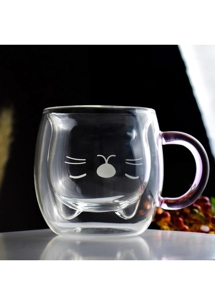 Mor Kedi Çok Boyutlu Kupa Gözlük Çift Altlı Yaratıcı Kahve Fincanı Dayanıklı Kungfu Çay Kupa Süt Suyu Bardağı Drinkware Sevgililer Günü Hediyesi (Yurt Dışından)