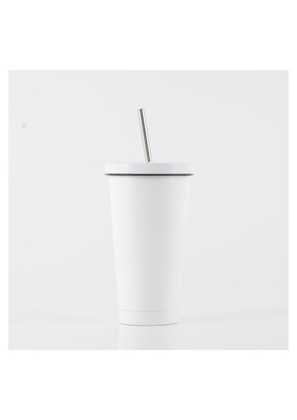 H 500 ml Paslanmaz Çelik Samanlı Bardak Termos Içme Fincan Kahve Süt Su Şişesi Yeniden Kullanılabilir Şişesi Metal Bardak Saman Seyahat Tipi Kupa (Yurt Dışından)