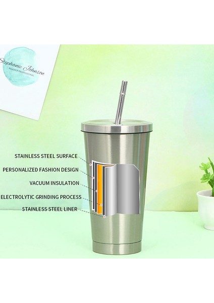 H 500 ml Paslanmaz Çelik Samanlı Bardak Termos Içme Fincan Kahve Süt Su Şişesi Yeniden Kullanılabilir Şişesi Metal Bardak Saman Seyahat Tipi Kupa (Yurt Dışından)