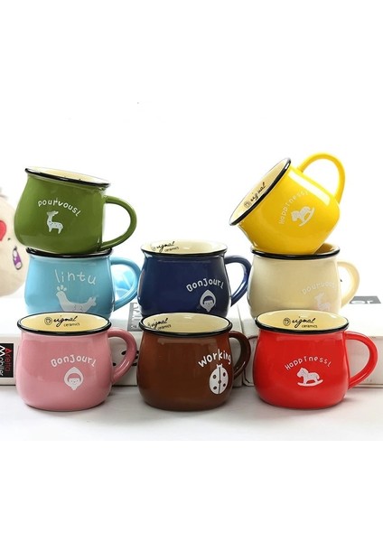 Stil 6 L-350ML Retro Seramik Kahve Kupa Karikatür Kupa Seyahat Fincan Kahvaltı Su Kupa Emaye Süt Bardak Karikatür Cappuccino Çay Bardağı Mutfak Malzemeleri (Yurt Dışından)