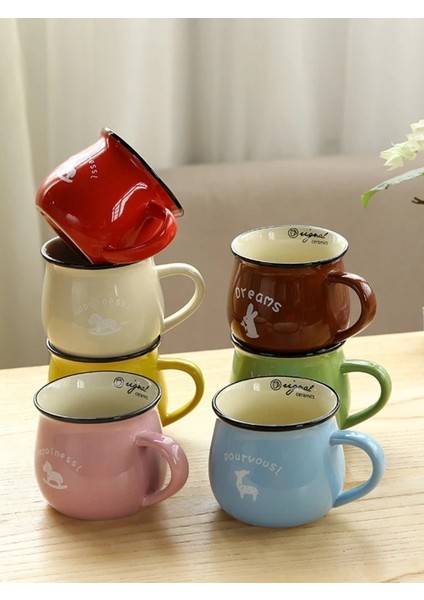 Stil 6 L-350ML Retro Seramik Kahve Kupa Karikatür Kupa Seyahat Fincan Kahvaltı Su Kupa Emaye Süt Bardak Karikatür Cappuccino Çay Bardağı Mutfak Malzemeleri (Yurt Dışından)