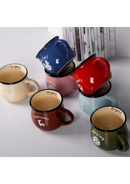 Stil 6 L-350ML Retro Seramik Kahve Kupa Karikatür Kupa Seyahat Fincan Kahvaltı Su Kupa Emaye Süt Bardak Karikatür Cappuccino Çay Bardağı Mutfak Malzemeleri (Yurt Dışından)
