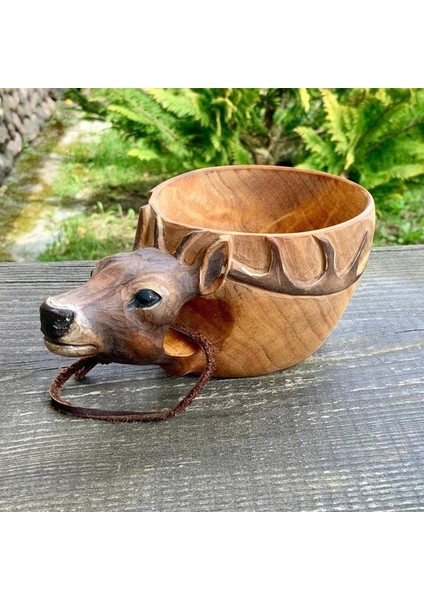 Deerb 9.5 cm Hayvan Ahşap Bardak Hayvanlar Kafa Görüntü Fincan Taşınabilir Kamp Ahşap Içme Bardağı Yeni Yıl Hediye Ahşap Kupa (Yurt Dışından)
