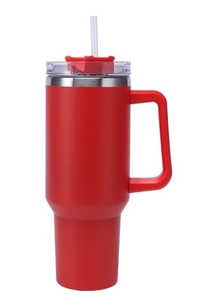 Kırmızı 40 Oz Tumbler Saplı ve Saman Kapaklı Paslanmaz Çelik Yalıtımlı Bardak Sıcak ve Soğuk Içecekler Için Seyahat Kupa (Yurt Dışından)