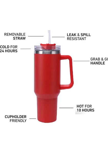 Kırmızı 40 Oz Tumbler Saplı ve Saman Kapaklı Paslanmaz Çelik Yalıtımlı Bardak Sıcak ve Soğuk Içecekler Için Seyahat Kupa (Yurt Dışından) fırsatları