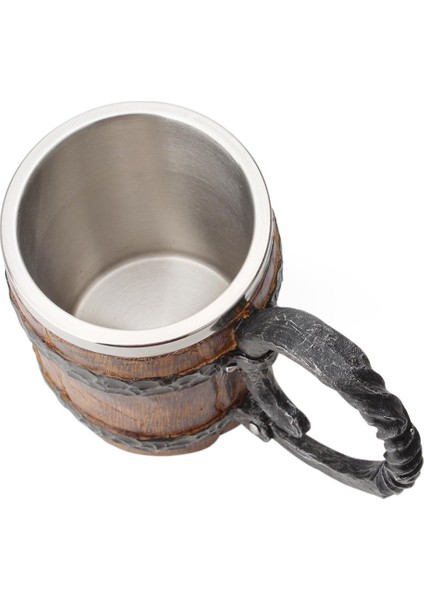 06 Viking Ahşap Tarzı Bira Kupa Simülasyon Ahşap Varil Bira Bardağı Çift Duvar Içme Kupa Metal Yalıtımlı Bar Içme Kahve Fincanı (Yurt Dışından)