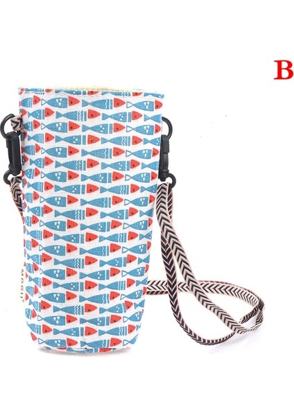 QZYHG052-B 1 Pc Moda Kolu Omuz Crossbody Kupa Çanta Şişe Tutucu Ayarlanabilir Taşınabilir Pamuk ve Keten Kupa Tutucu Çanta (Yurt Dışından)
